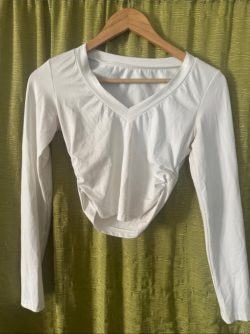 SHEIN White Long Sleeve V-Neck Ruched Front Top